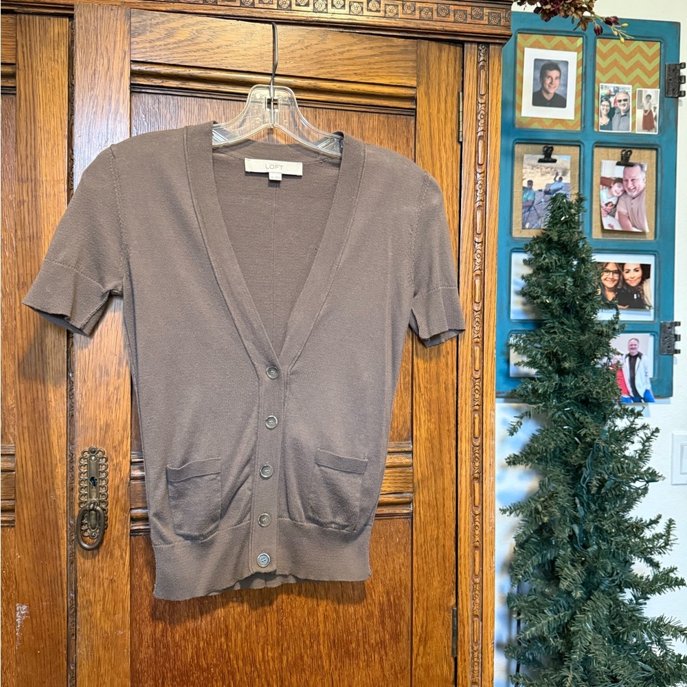 LOFT Taupe Button-Up Cardigan